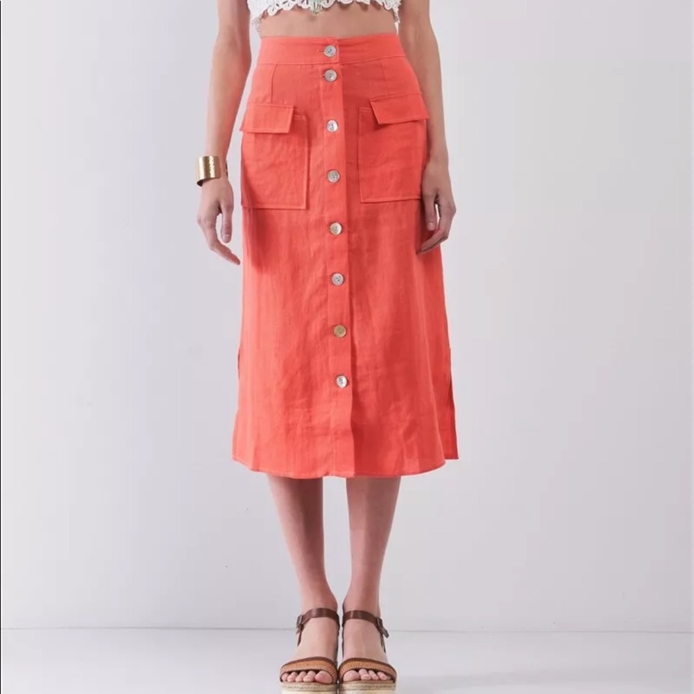 Santorini Coral Linen High Waist Rainbow Pearl